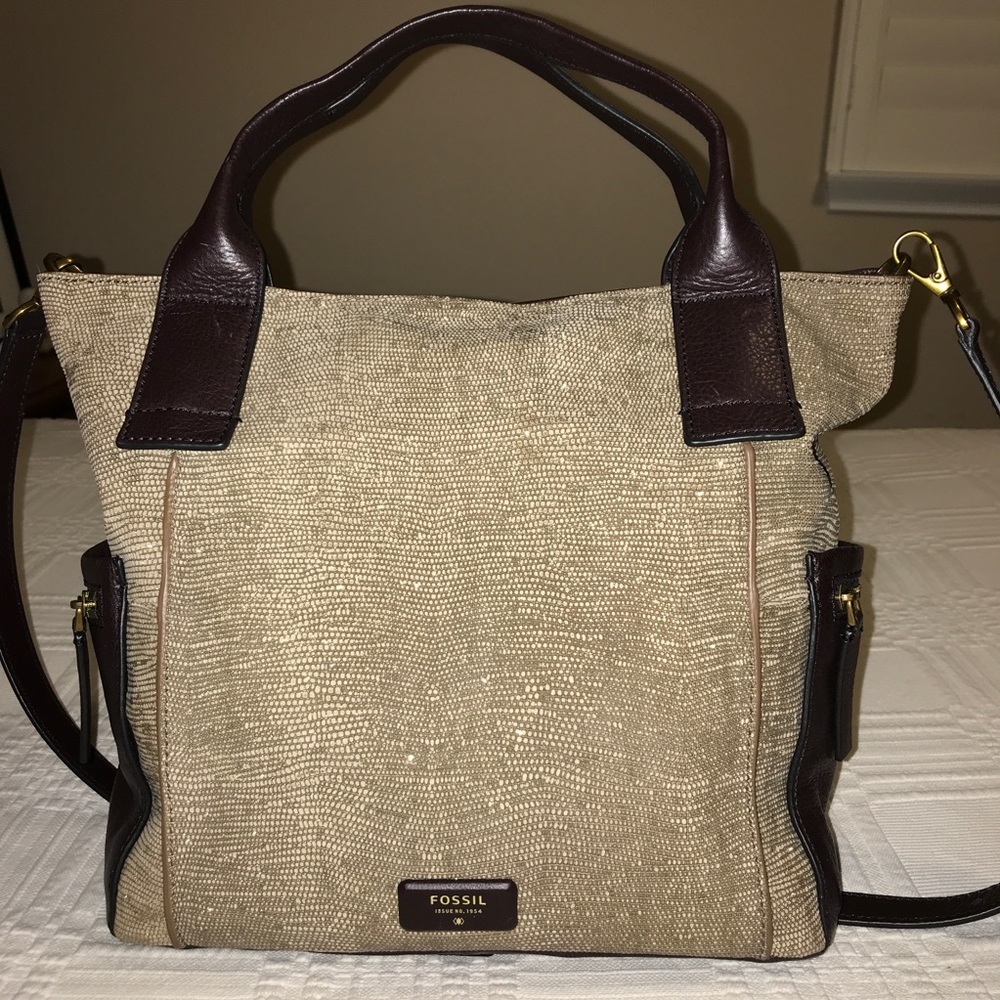 Fossil Metallic Gold and Brown Leather Tote